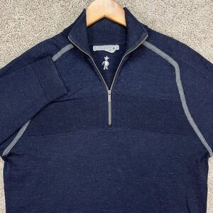 Smartwool 1/4 Zip Merino Wool Sweater Mens M Navy Blue Gray Long Sleeve EUC